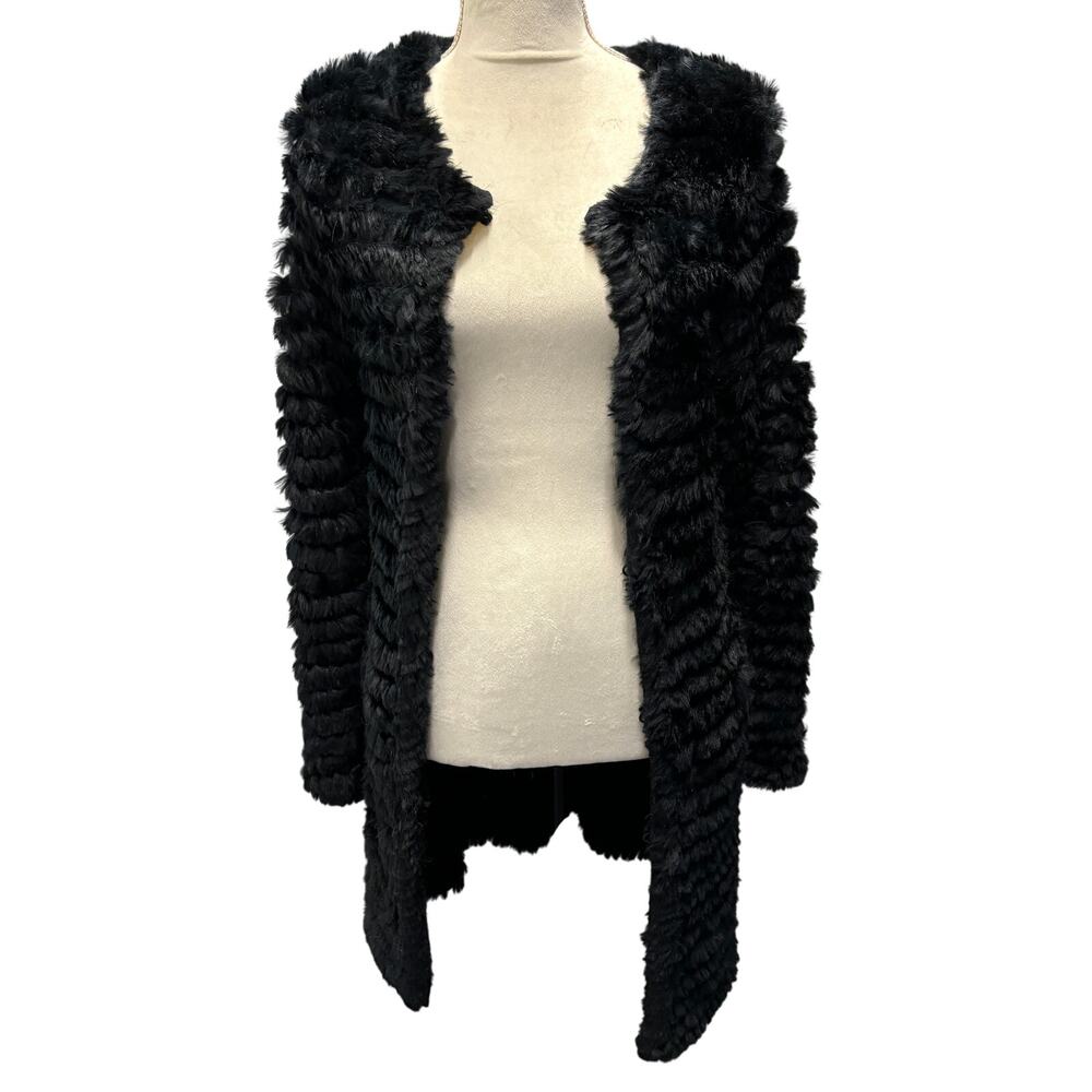 Adrienne Landau Black Fur Cardigan Size S - Picture 2 of 7